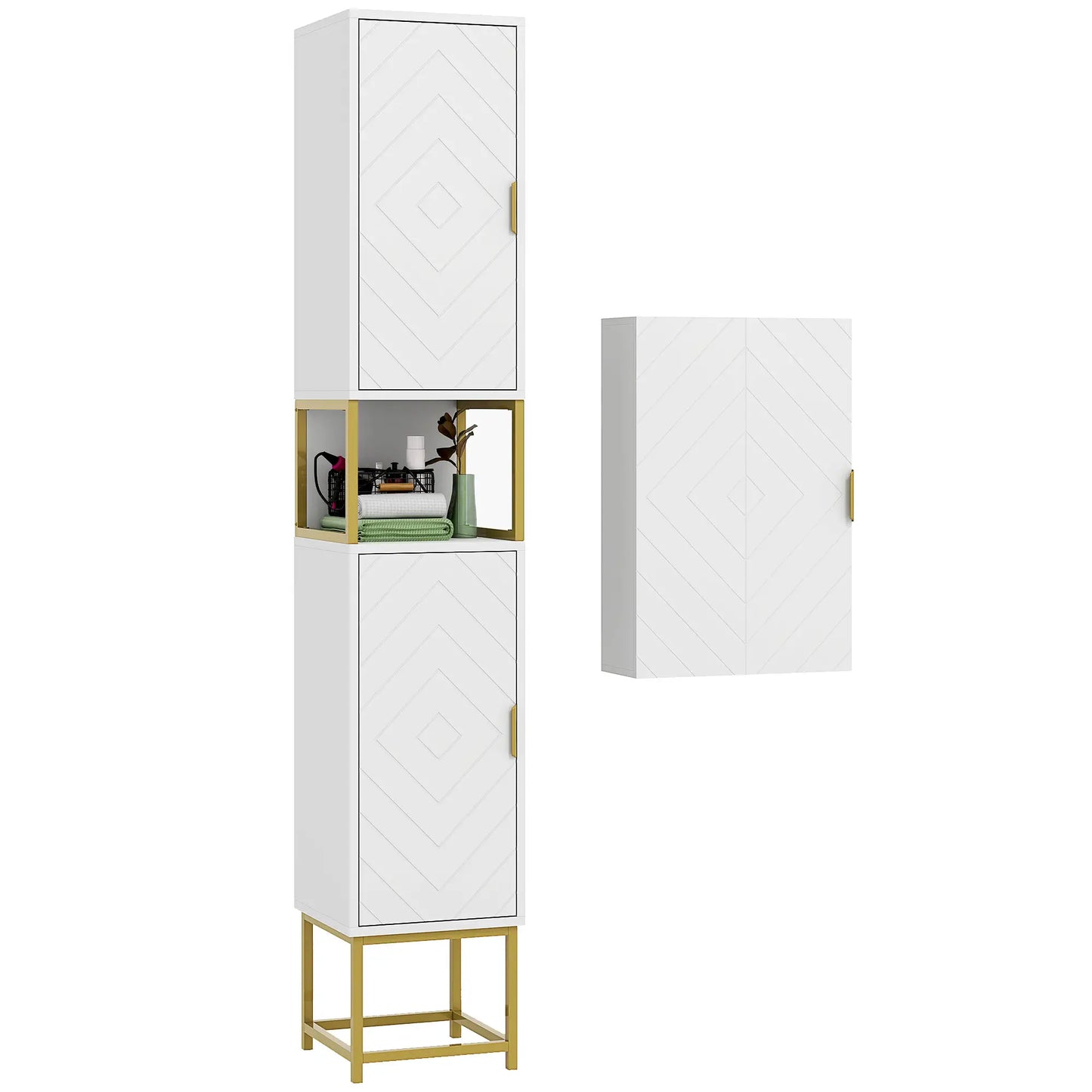2-Piece Bathroom Cabinet Set, Adjustable Shelves, White Bathroom Cabinets at Gallery Canada