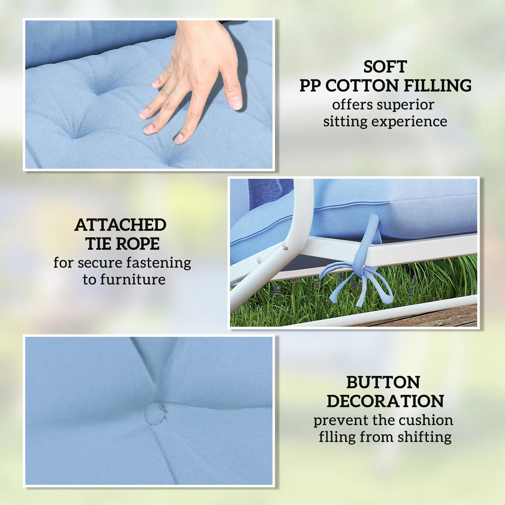 2 Seater Garden Bench Cushion, Thick Outdoor Non-Slip, 47