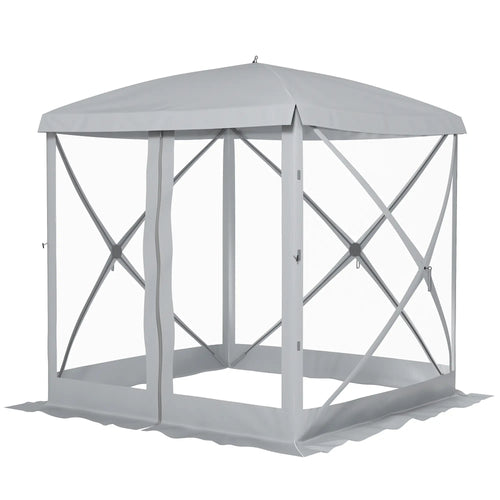 Pop-Up Tent, Foldable, Zippered Door, Ground Stakes, Fits 3-4, Light Grey
