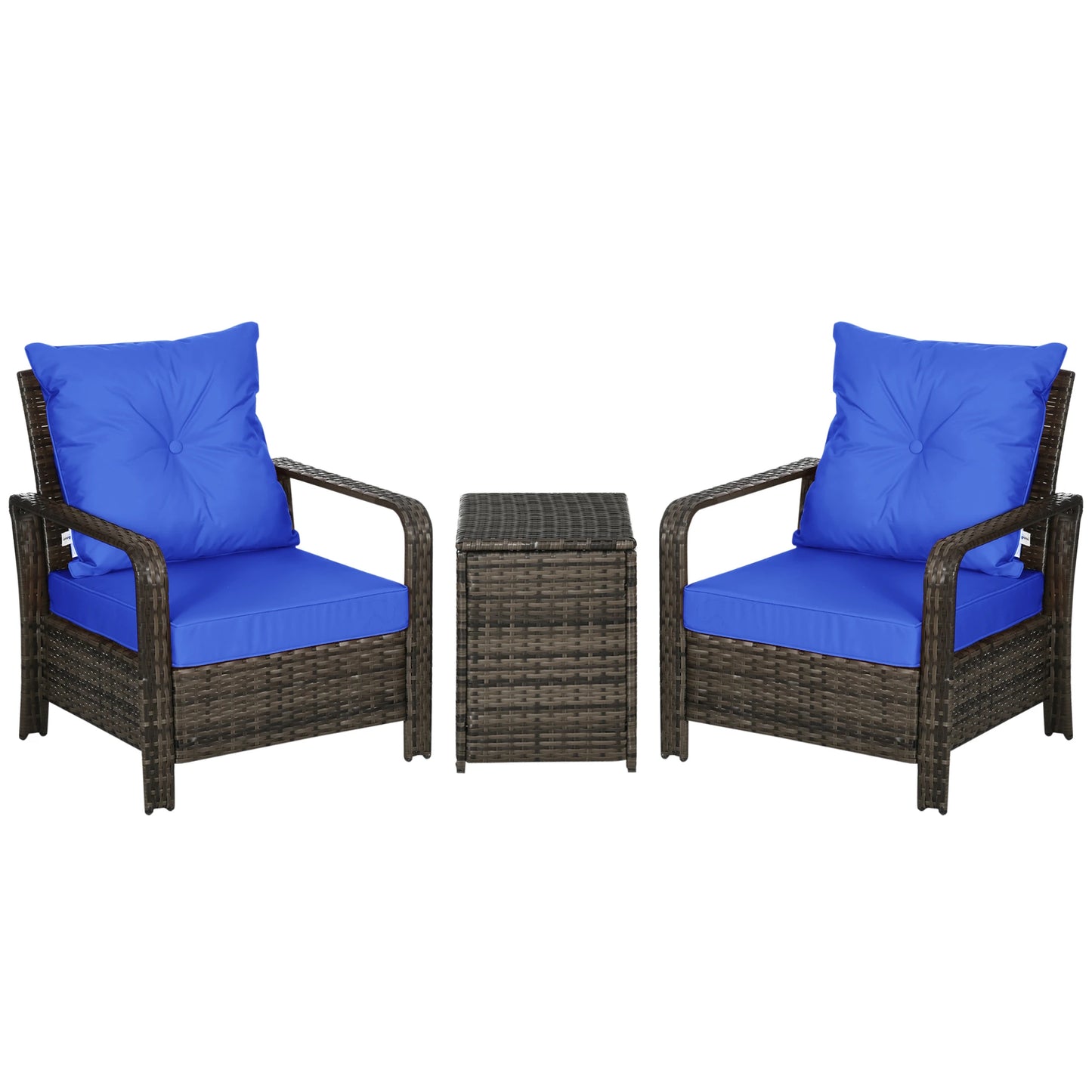 3-Piece Wicker Patio Set, Rattan Bistro with Storage Table, Thickened Cushions, Blue Bistro Sets Mixed Brown at Gallery Canada