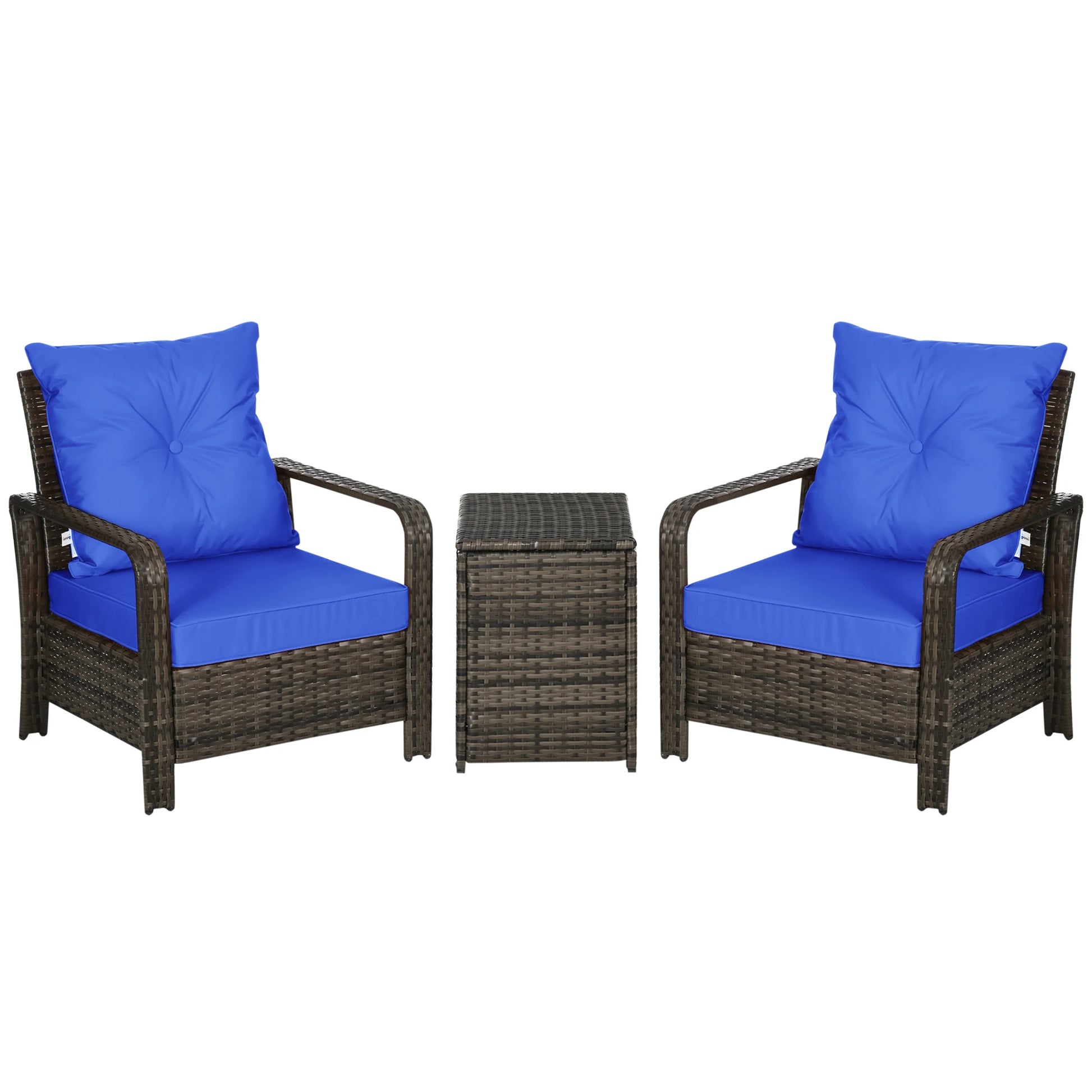 3-Piece Wicker Patio Set, Rattan Bistro with Storage Table, Thickened Cushions, Blue Bistro Sets Mixed Brown at Gallery Canada