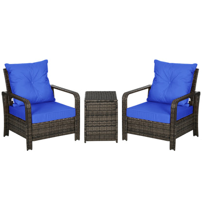 3-Piece Wicker Patio Set, Rattan Bistro with Storage Table, Thickened Cushions, Blue Bistro Sets Mixed Brown at Gallery Canada