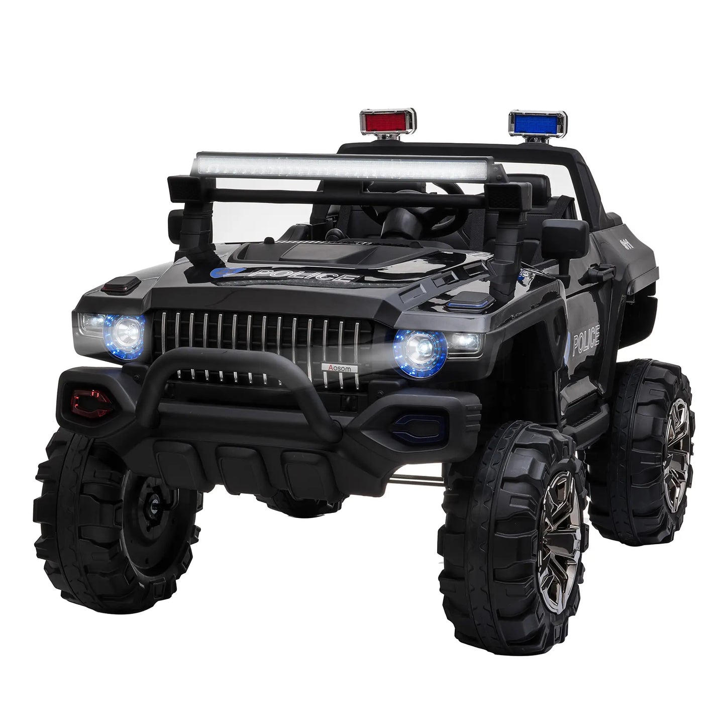 12V Ride On Police Car, 2 Seater, For Kids 3-8 Years, Remote Control, LED Lights, MP3, Black Electric Toy Cars at Gallery Canada
