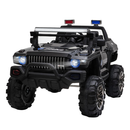 12V Ride On Police Car, 2 Seater, For Kids 3-8 Years, Remote Control, LED Lights, MP3, Black Electric Toy Cars at Gallery Canada