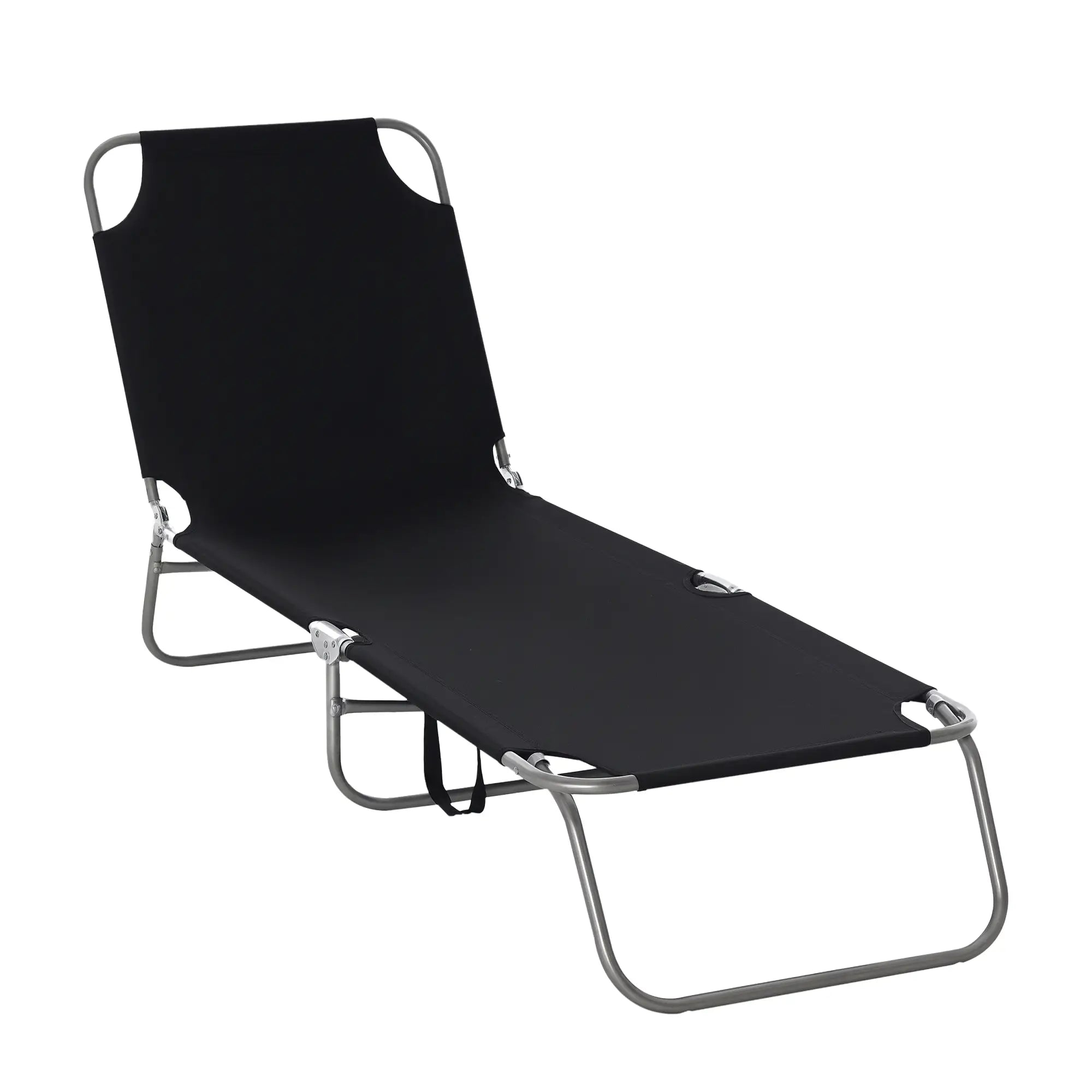 Outdoor Folding Chaise Lounge, Adjustable Backrest, Breathable Mesh, Black Lounger Chairs at Gallery Canada