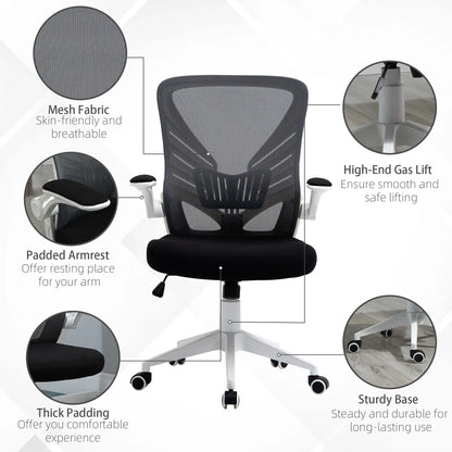 Mesh Office Chair, Swivel Task Desk, Lumbar Support, Flip-Up Arm, Adjustable Height, Grey/Black Task Chairs at Gallery Canada