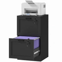 Vertical Filing Cabinet, 2 Drawers, Lock, A4 Letter, Black