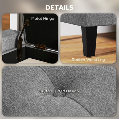 Storage Ottoman Bench, Tufted Linen Fabric, Flipping Top, Grey Storage Ottomans & Benches at Gallery Canada