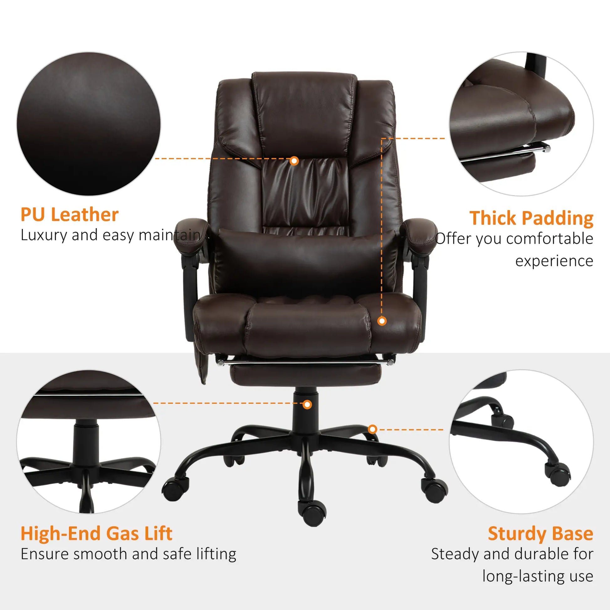 6-Point Vibration Massage Chair, Height Adjustable, Reclining, Brown Executive & Manager Chairs at Gallery Canada