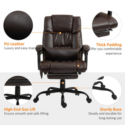 6-Point Vibration Massage Chair, Height Adjustable, Reclining, Brown Executive & Manager Chairs at Gallery Canada