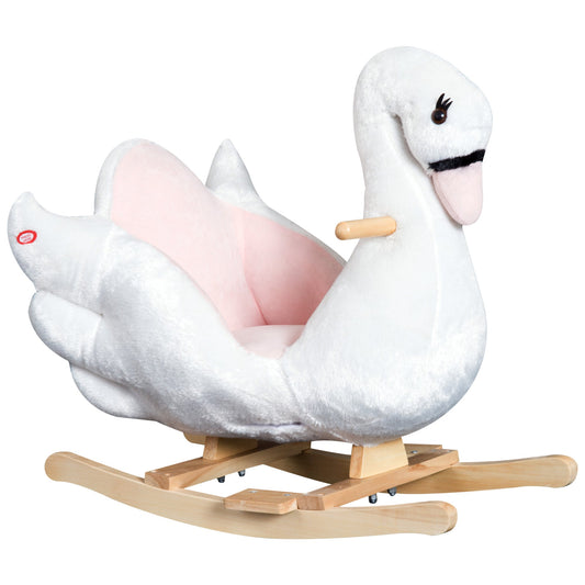 Soft Warm Kids Rocking Horse Child Plush Ride On Toy Swan Style Playtime with Lullaby Song White - Gallery Canada