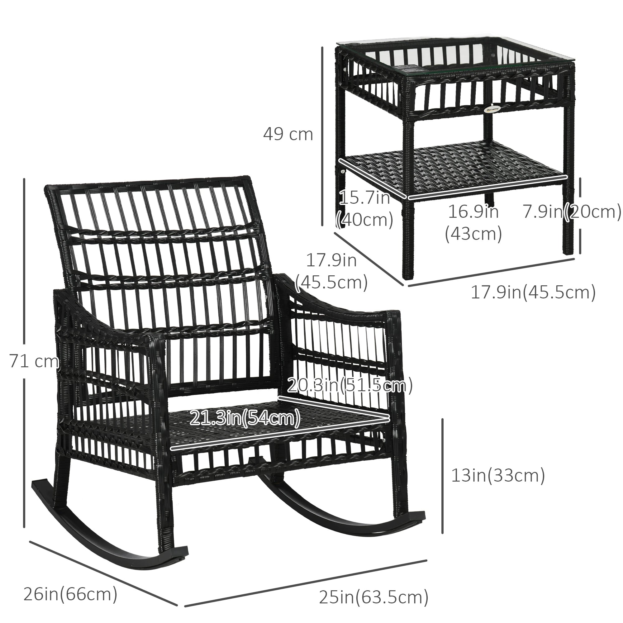 3-Piece Outdoor PE Rattan Rocker Chair Set, 25