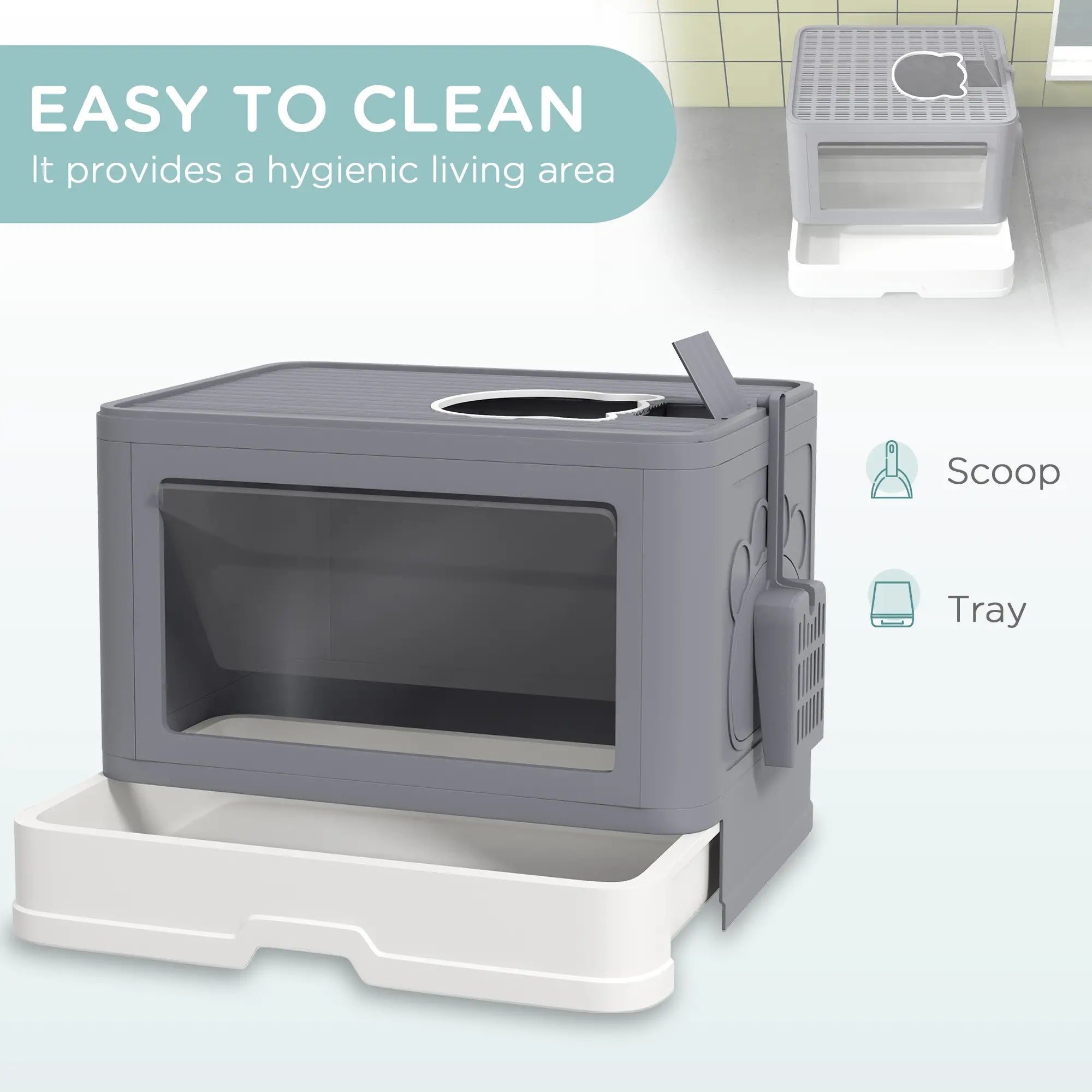 Cat Litter Box, Front Enter Top Exit, Pull Out Tray, Easy Clean, Grey Cat Litter Box Enclosures at Gallery Canada