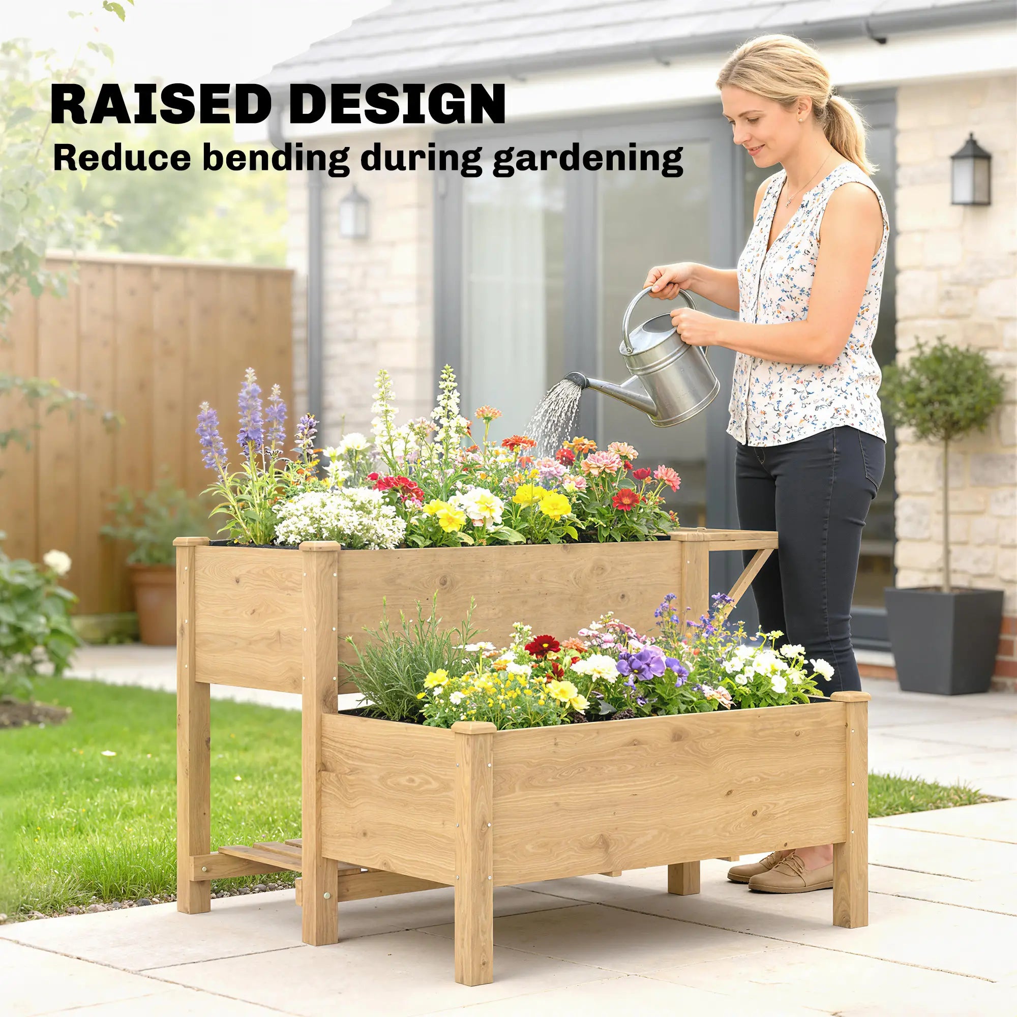 Wooden Raised Garden Bed, 2-Tier Planter With Storage Shelf Elevated Garden Beds at Gallery Canada