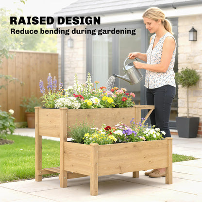 Wooden Raised Garden Bed, 2-Tier Planter With Storage Shelf Elevated Garden Beds at Gallery Canada