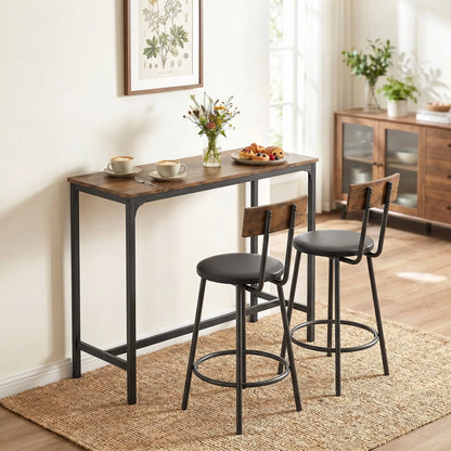 Bar Table Set With 2 Counter Height Barstools, Rustic Brown