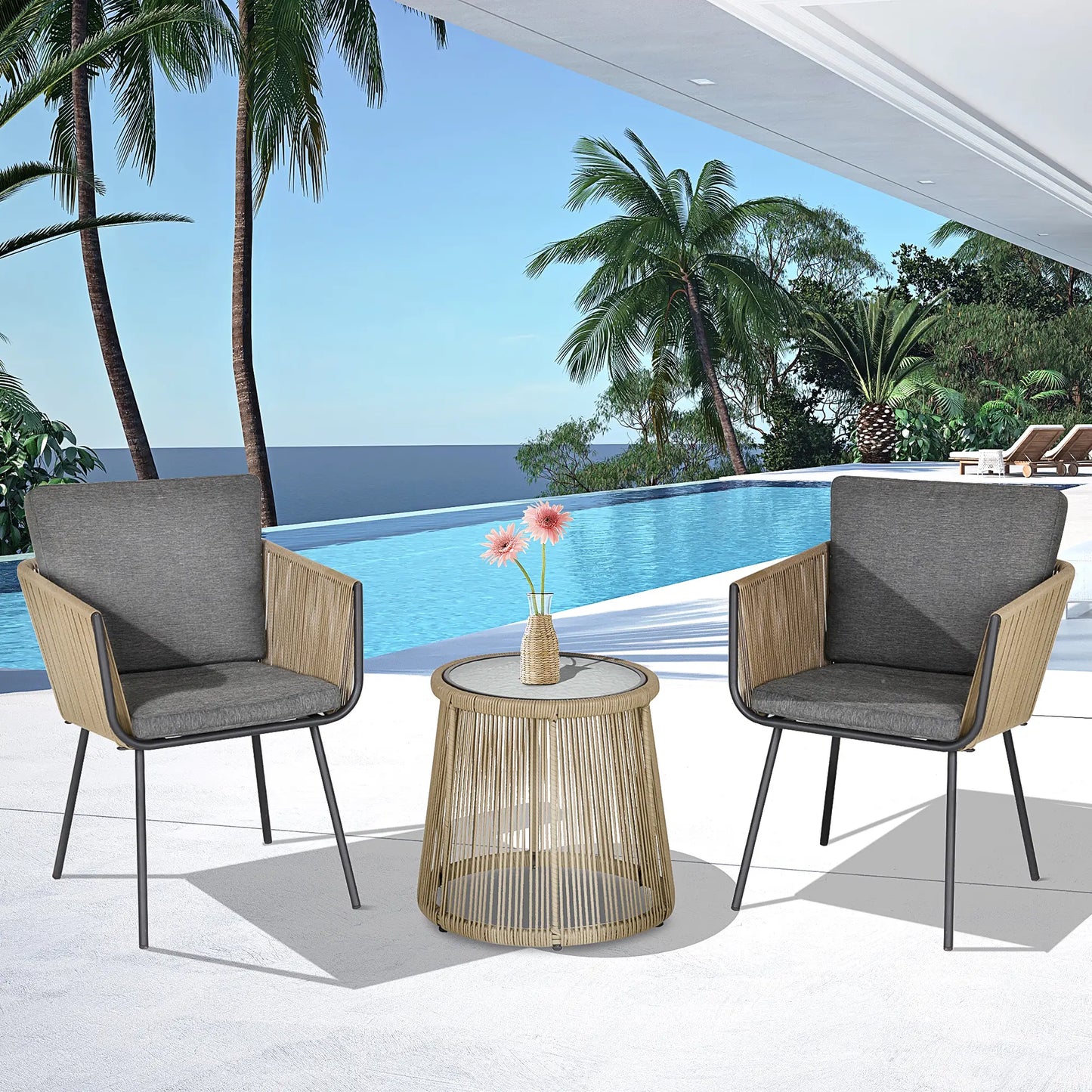 3-Piece Wicker Patio Set, Rattan Bistro with Coffee Table, Grey Bistro Sets at Gallery Canada