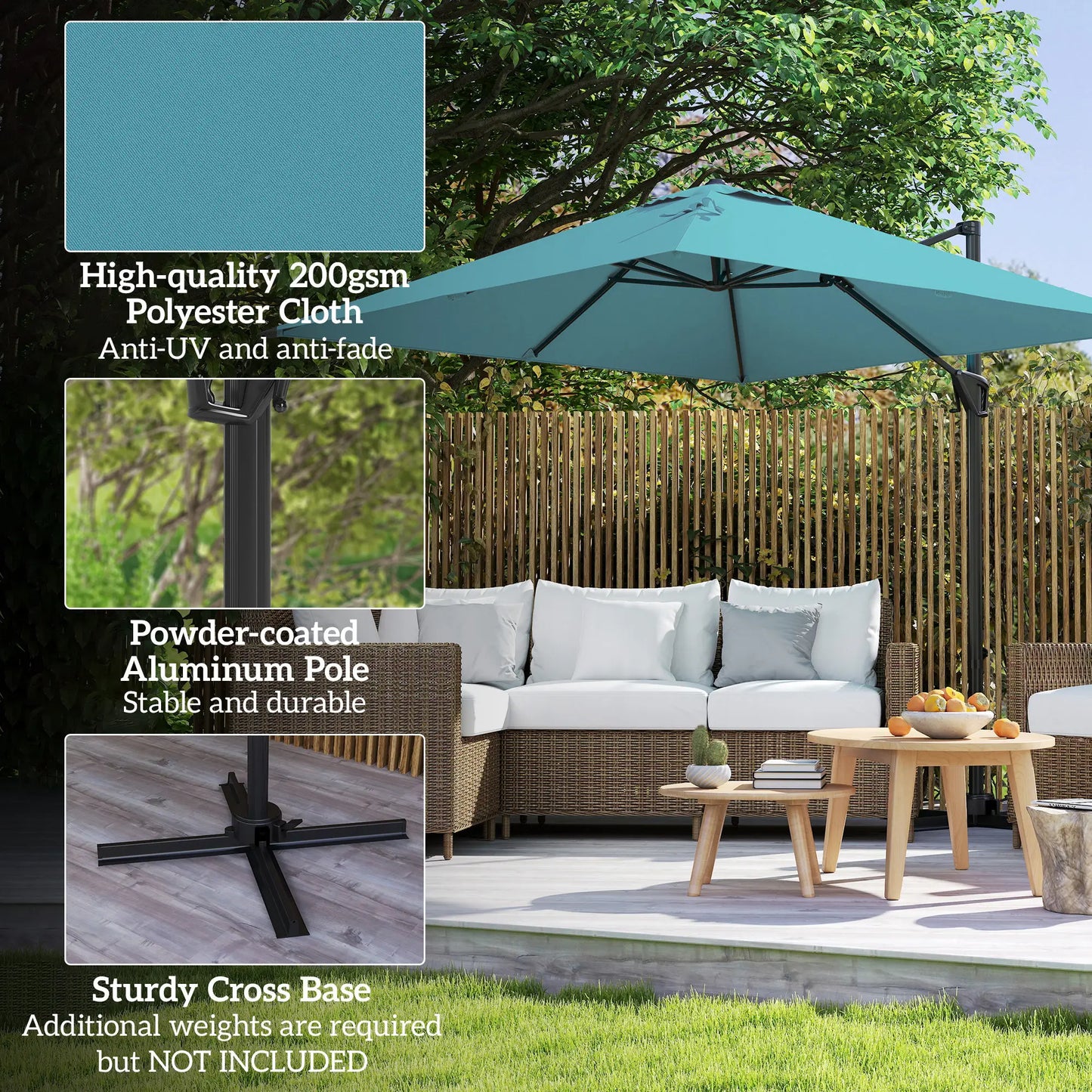 8'x8' Square Patio Hanging Offset Umbrella, Outdoor Cantilever Parasol, Blue Offset Cantilever Umbrellas at Gallery Canada