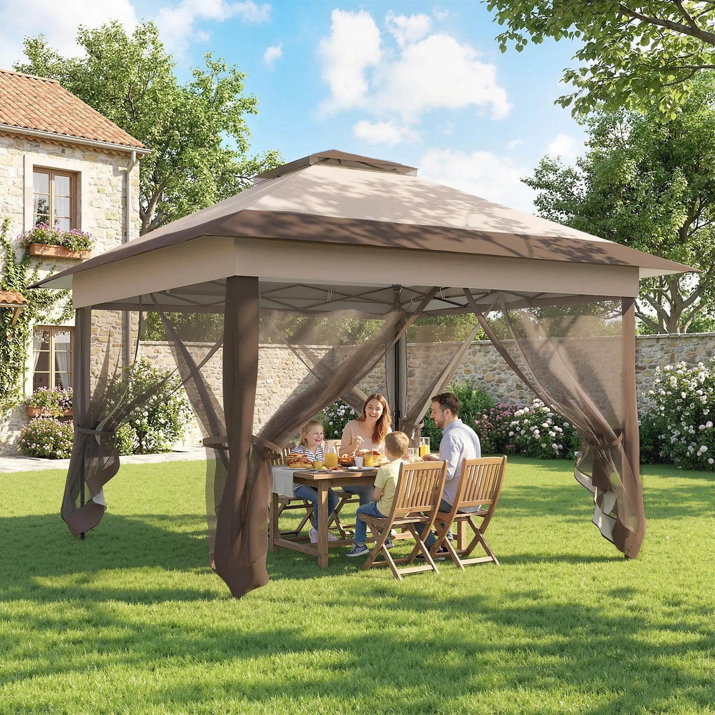 12' x 12' Foldable Pop-up Party Tent, Steel Frame, Khaki Pop Up Canopies at Gallery Canada