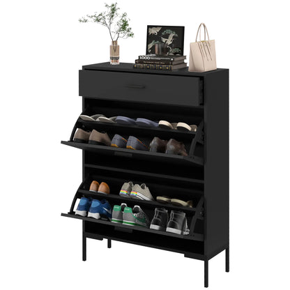 Modern Shoe Cabinet, 12 Pair Organizer, 2 Flip Doors, Adjustable Shelf, Black Shoe Storage Cabinets & Racks at Gallery Canada
