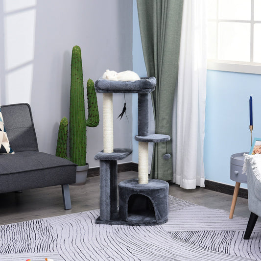 Cat Tree Scratching Cat Funiture Tower Multi-Level 1 Condo 1 Perch Sisal-Covered Scratching Post, Climbing Activity Stable Toys, Included Simply Style Height 39", Grey - Gallery Canada