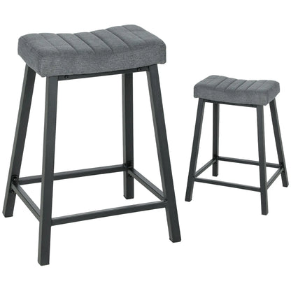Set of 2 Velvet Bar Stools, Curved Seat with Footrest, Grey Bar Stools at Gallery Canada