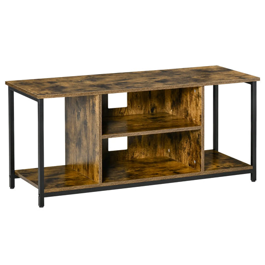 Support TV pour téléviseurs de 55 pouces, console à étagère ouverte, marron rustique