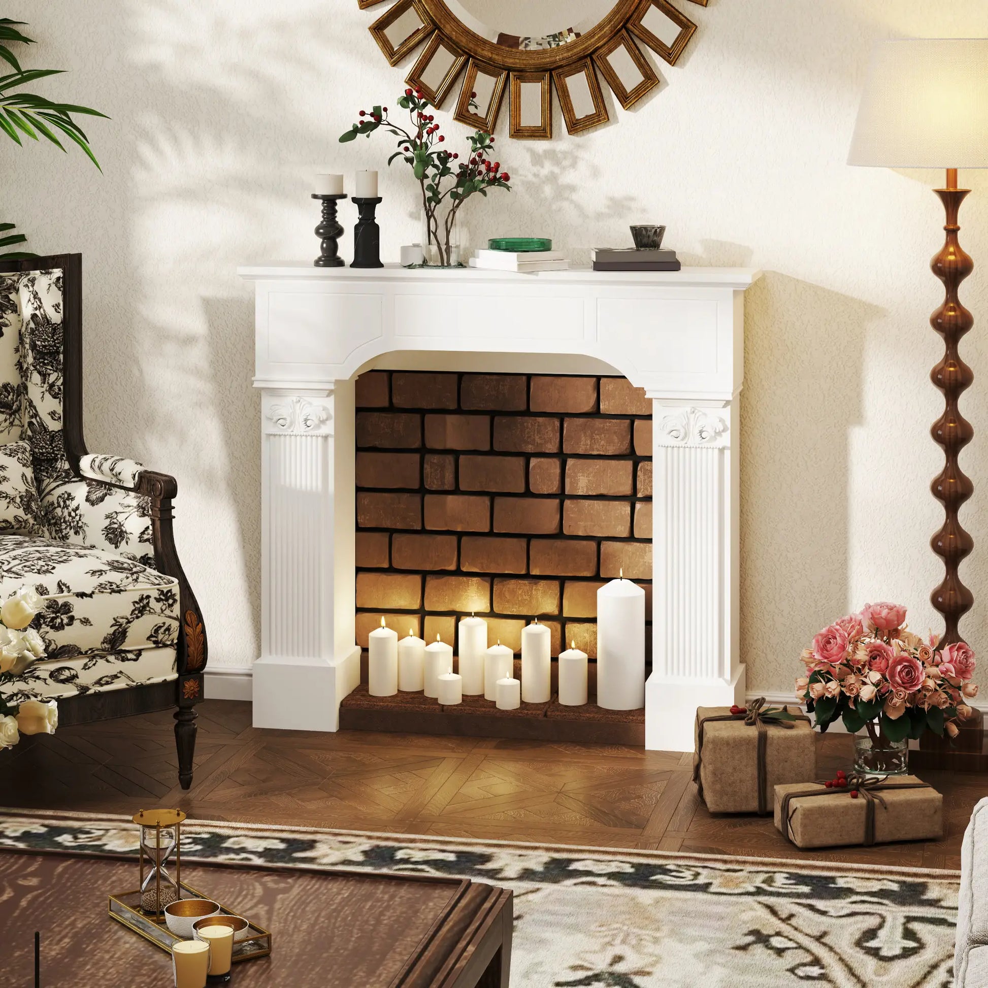 Baroque Fireplace Mantle, Freestanding Surround, 43.25 Inch x 42.75 Inch, White Fireplaces & Accessories at Gallery Canada