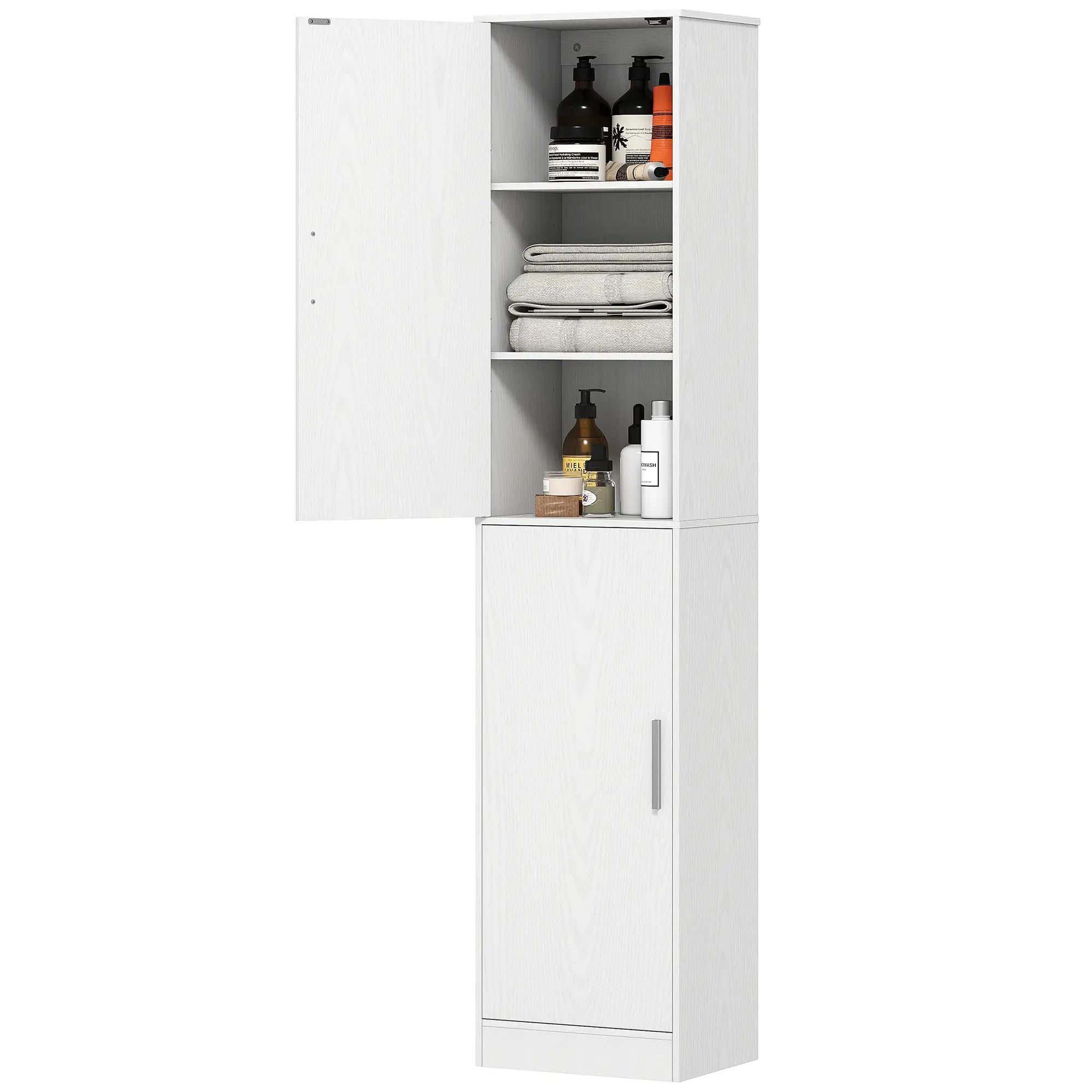 Tall Bathroom Cabinet, Slim Floor Cabinet, 2 Doors, 4 Shelves, White Freestanding Bathroom Cabinets at Gallery Canada