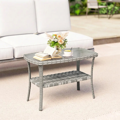 Outdoor Coffee Table With Storage, PE Wicker With Glass Top, Dark Grey Patio Side Tables at Gallery Canada