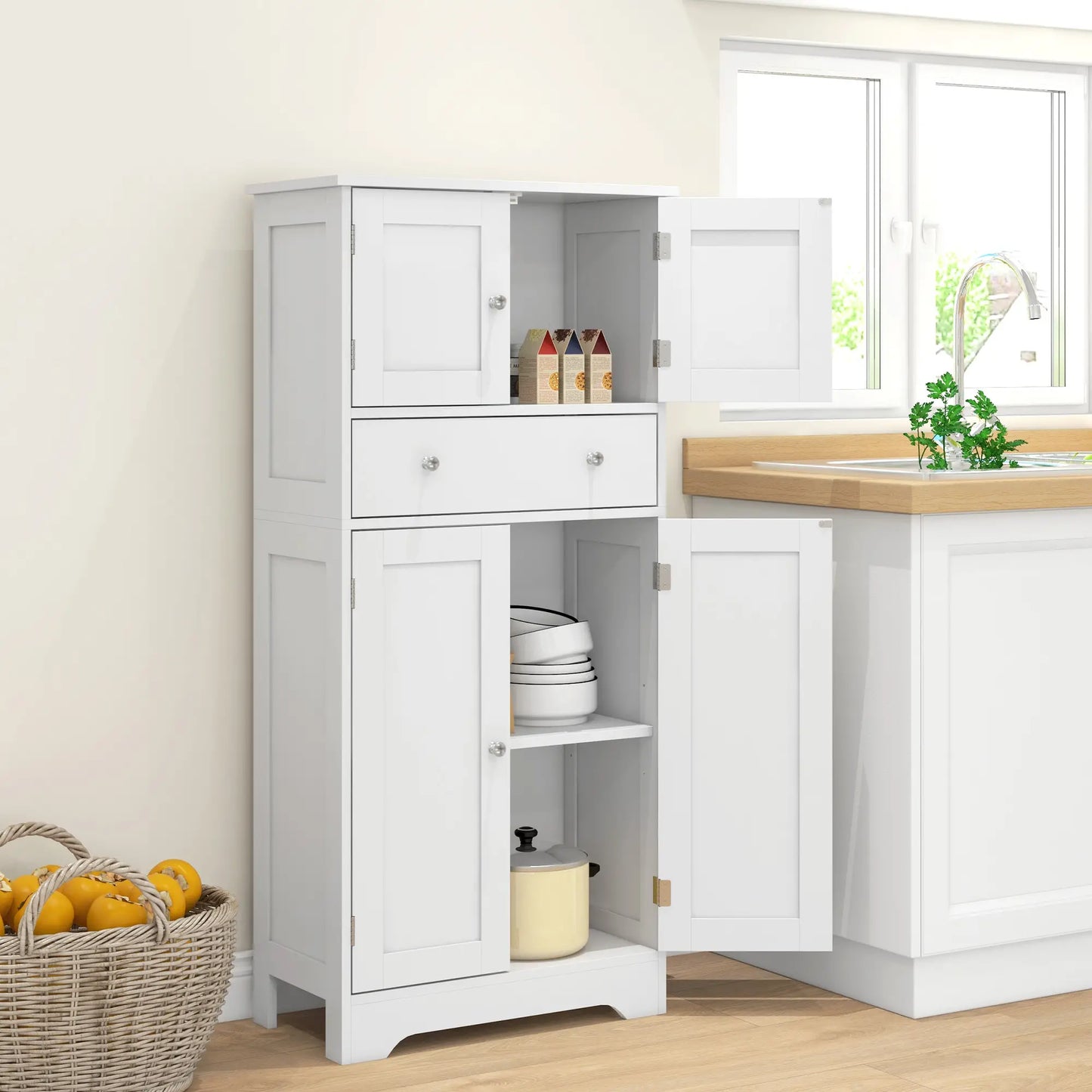 50.5" Kitchen Cabinet, 4 Doors, Drawer, Adjustable Shelf, White Kitchen Pantry Cabinets at Gallery Canada