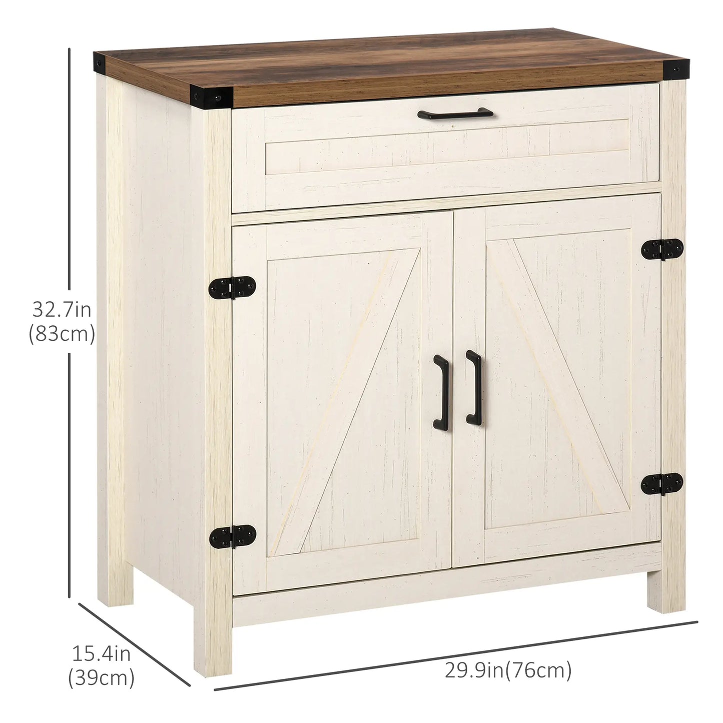 Farmhouse Kitchen Cabinet, Sideboard with 2 Barn Doors, Drawer, White Bar Cabinets at Gallery Canada