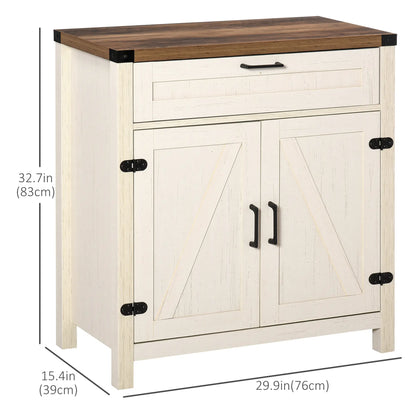 Farmhouse Kitchen Cabinet, Sideboard with 2 Barn Doors, Drawer, White Bar Cabinets at Gallery Canada