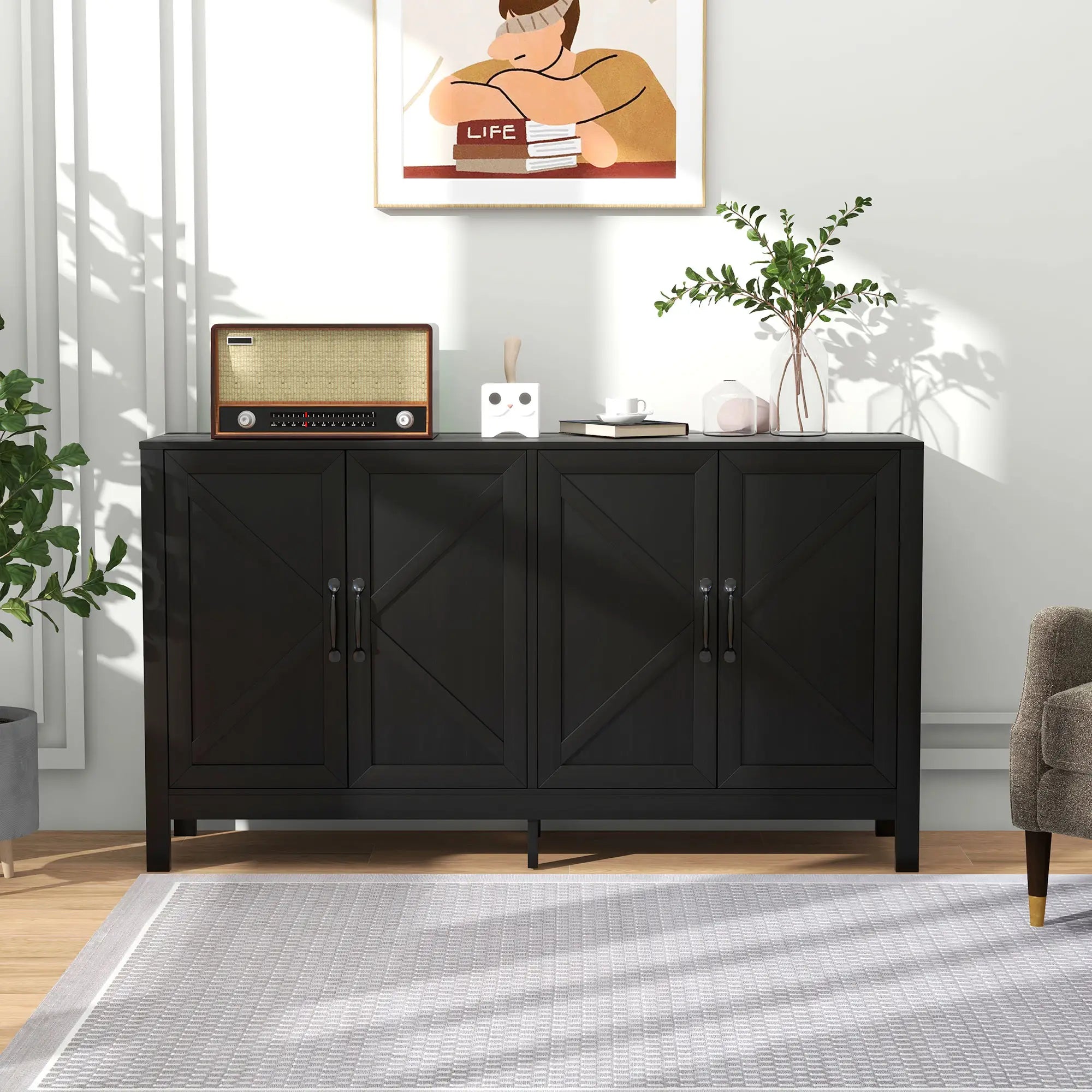 Sideboard Buffet, Storage Cabinet, TV Stand for 65 Inches, Black Oak Bar Cabinets at Gallery Canada