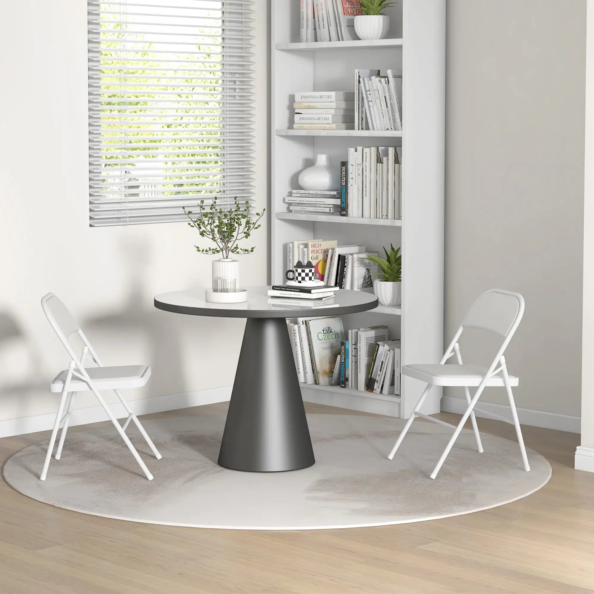 Set of 2 Metal Foldable Chairs, PU Leather Padded, White Bar Stools at Gallery Canada