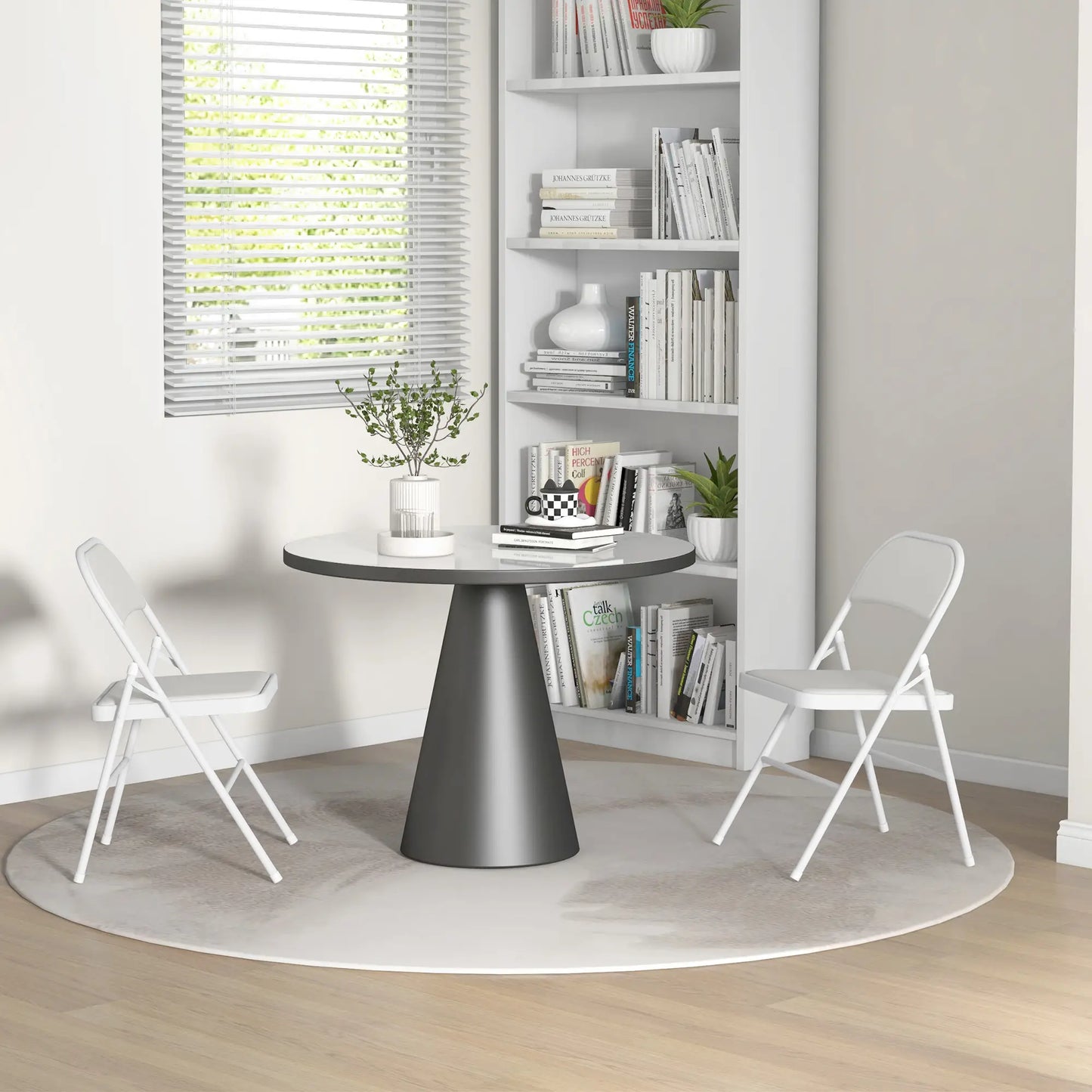 Set of 2 Metal Foldable Chairs, PU Leather Padded, White Bar Stools at Gallery Canada