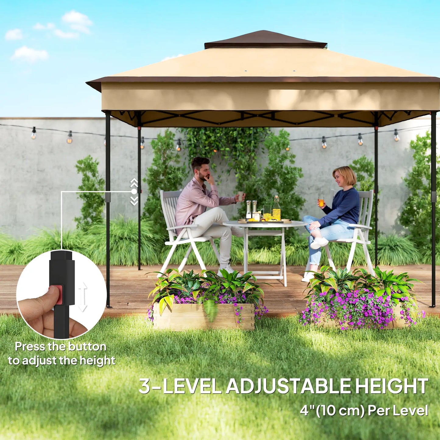 10.7 x 10.7ft Pop Up Gazebo, Adjustable Sun Shelter, UV30+ Roof, Removable Mesh Curtains, Beige Pop Up Canopies at Gallery Canada