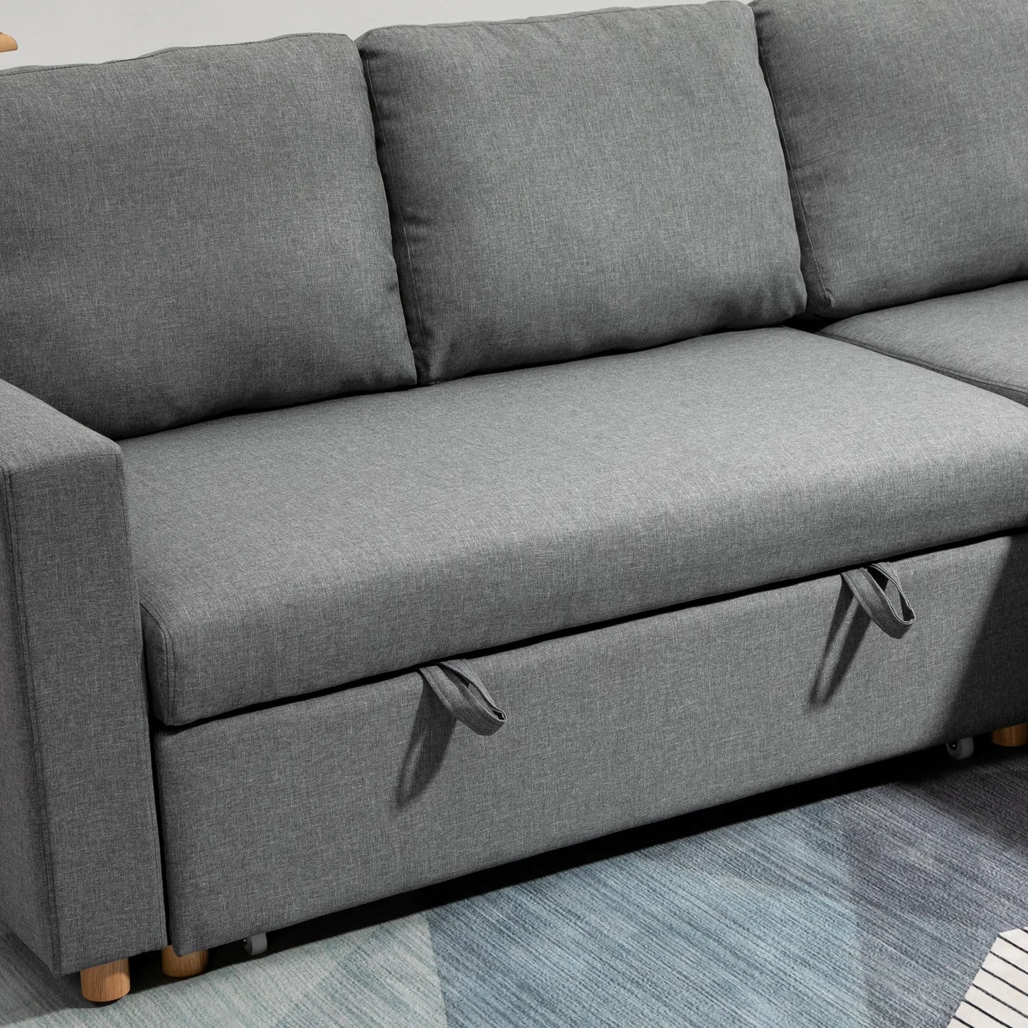 83" Sofa Bed, L Shaped Sectional with Storage Chaise, Light Grey