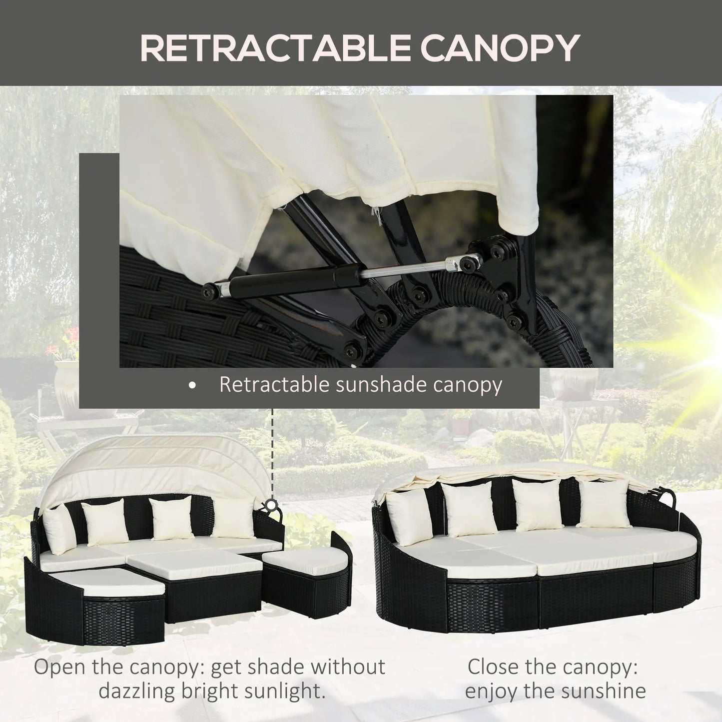 4-Piece PE Wicker Round Daybed, Outdoor Rattan Lounge Set, Cream Daybeds at Gallery Canada