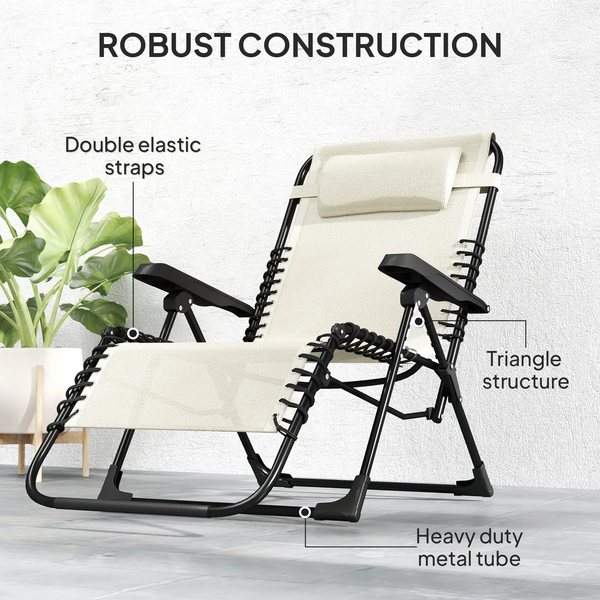 Folding Zero Gravity Chair, 5-Position Adjustable Outdoor Recliner, Beige Lounger Chairs at Gallery Canada