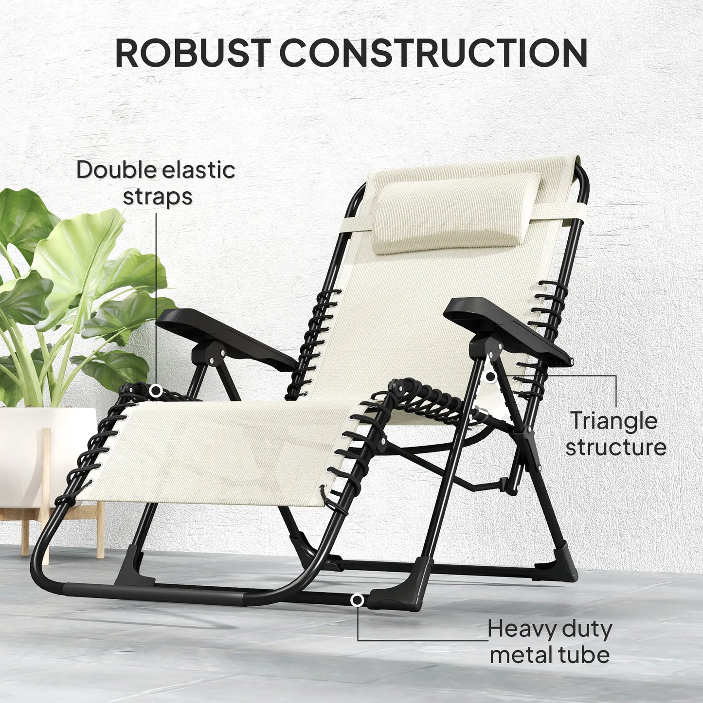 Folding Zero Gravity Chair, 5-Position Adjustable Outdoor Recliner, Beige Lounger Chairs at Gallery Canada