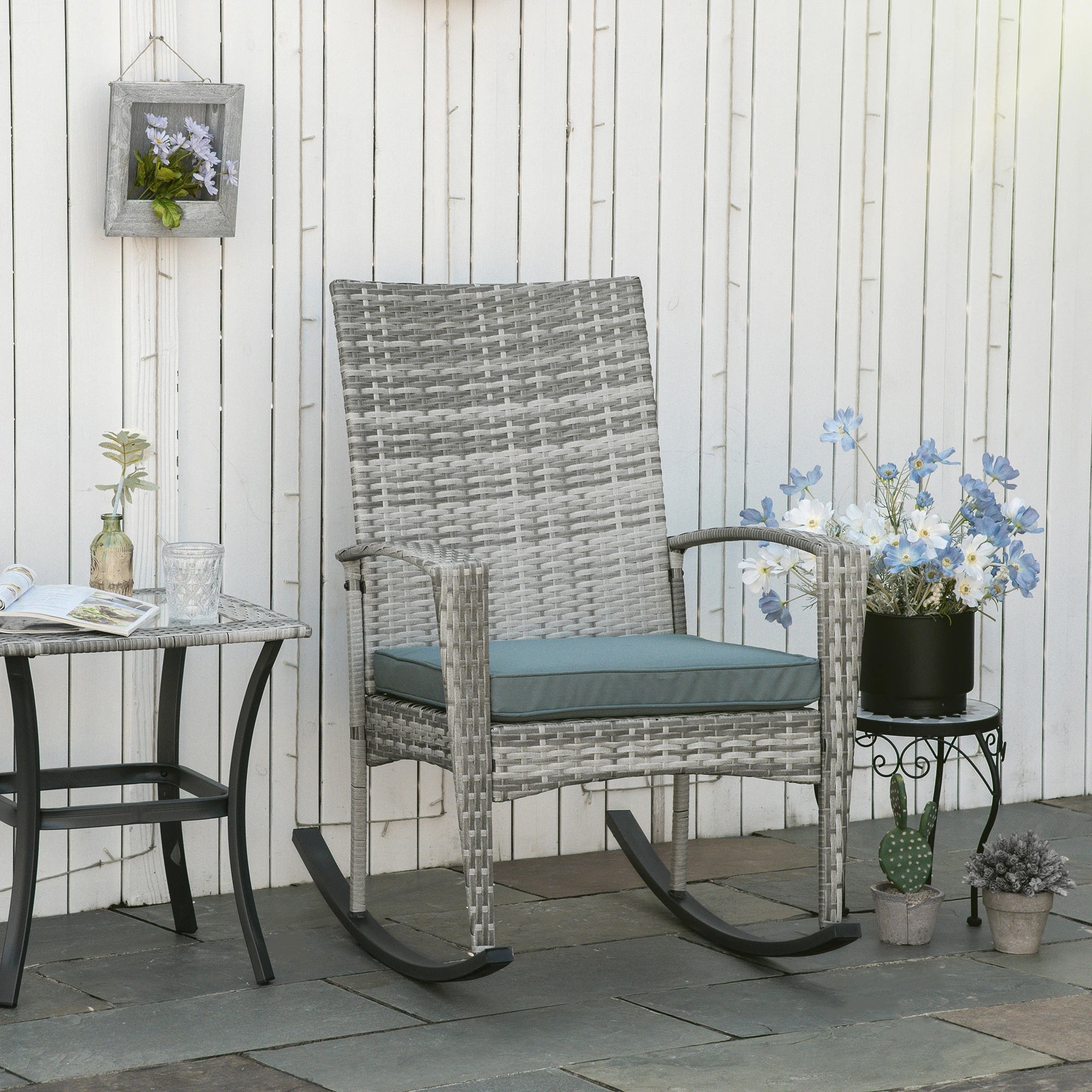 Outdoor PE Rattan Rocking Chair, Garden Glider, Grey Patio Chairs at Gallery Canada