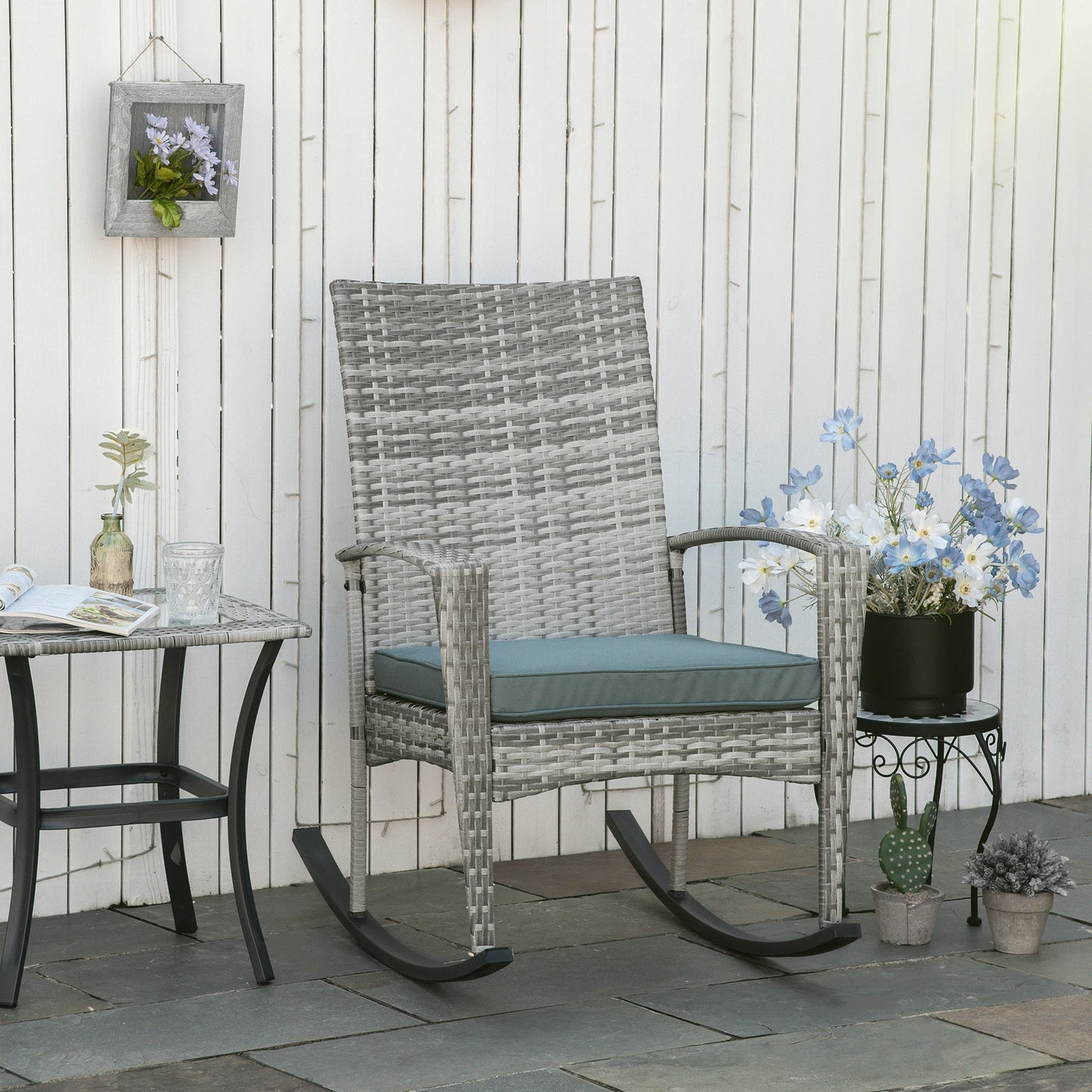 Outdoor PE Rattan Rocking Chair, Garden Glider, Grey Patio Chairs at Gallery Canada