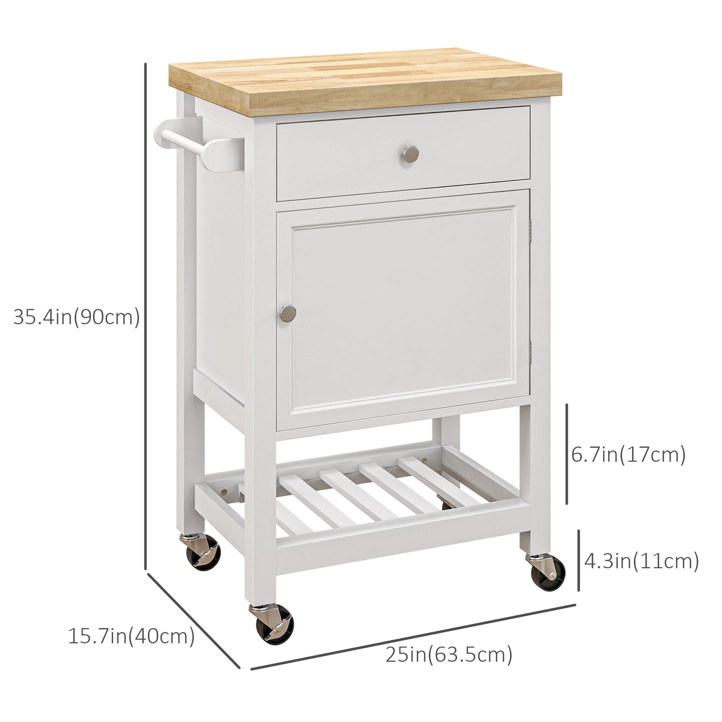 Kitchen Cart on Wheels, Wood Top, Towel Rack, Drawer, Shelf, White Kitchen Islands & Kitchen Carts at Gallery Canada