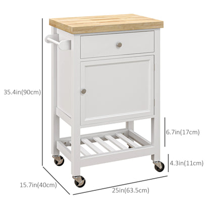 Kitchen Cart on Wheels, Wood Top, Towel Rack, Drawer, Shelf, White Kitchen Islands & Kitchen Carts at Gallery Canada