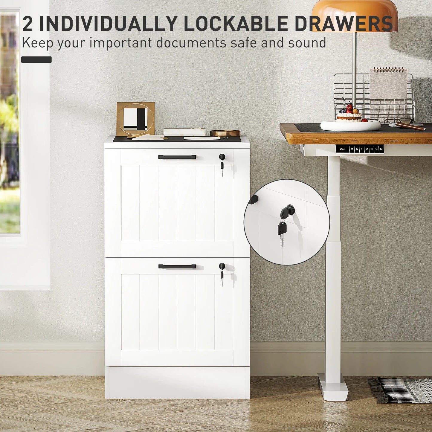 2 Drawer Filing Cabinet with Lock, Office Storage, A4 Letter Size, White Office Cabinets & Cupboards at Gallery Canada