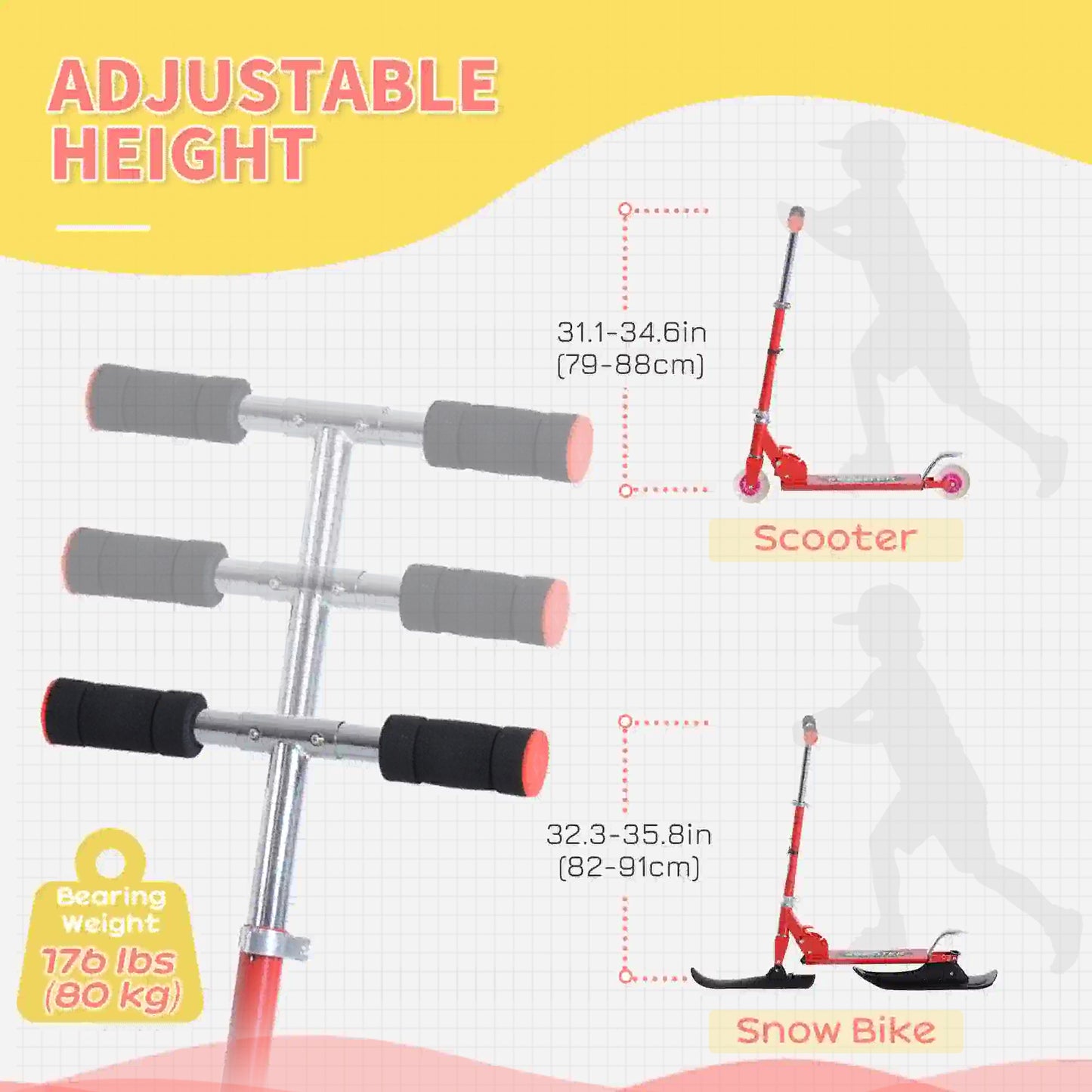 Snow Scooter, Adjustable Height, Kids Sled Ski Scooter with Wheels Blades, Red Scooters at Gallery Canada