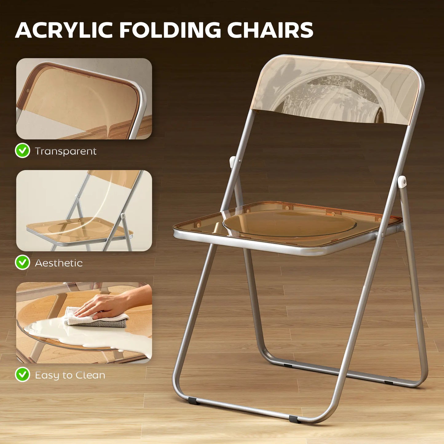 4 Pack Acrylic Foldable Chairs, Transparent, Orange Dining Chairs at Gallery Canada