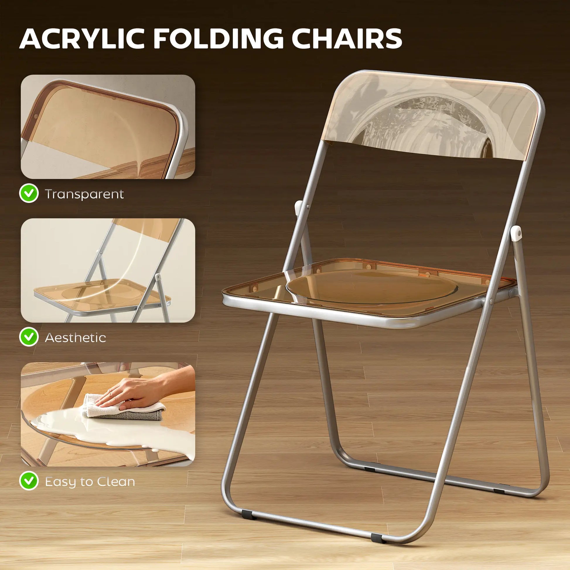 4 Pack Acrylic Foldable Chairs, Transparent, Orange Dining Chairs at Gallery Canada