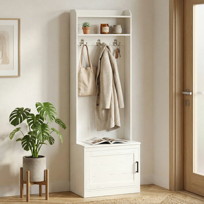 Rustic Hall Tree, Shoe Storage Bench, Coat Rack, Shelves, White Clothing Storage at Gallery Canada